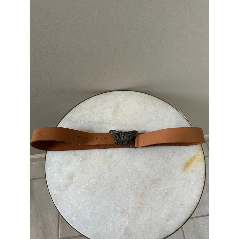 Navy Blue Brand Genuine Leather Cognac Western Boho Butterfly Buckle Belt 36